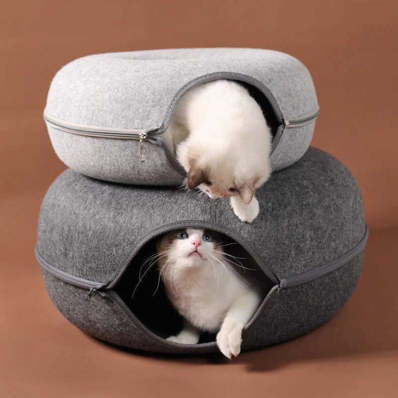 Donut Cat Bed & Tunnel: Interactive Dual-Use Toy for Indoor Cats - Image 3
