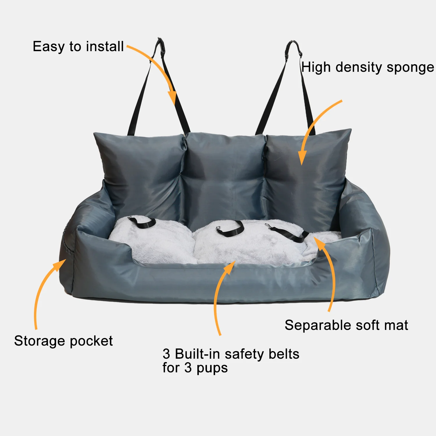 Luxury Dog Car Seat Bed | Detachable Soft Booster Pet Travel Carrier for Back Seat - Image 7