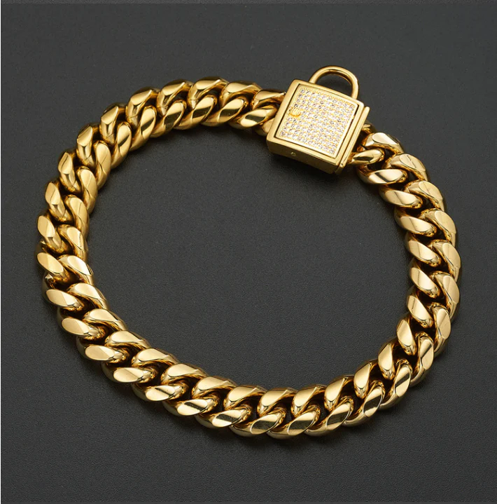 Stylish Stainless Steel Dog Cat Collar | Gold-Tone Chain Design - Image 3