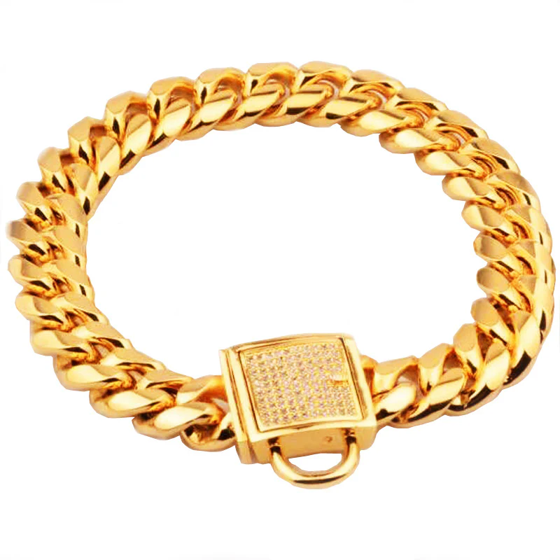 Stylish Stainless Steel Dog Cat Collar | Gold-Tone Chain Design - Image 4