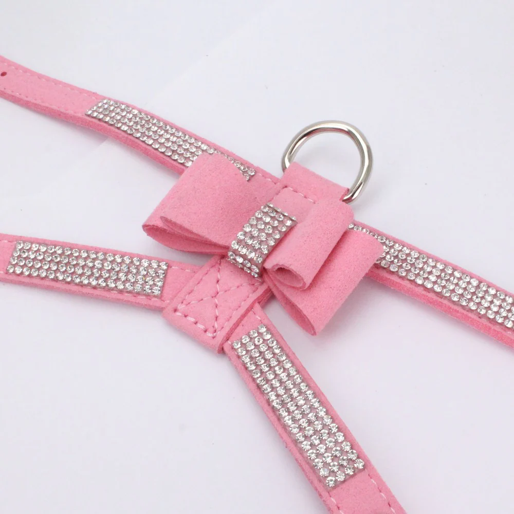 Pet Dog Harness Leash Set with Rhinestone Bow: Suede Bow Leather Leash for Stylish Walks - Image 5