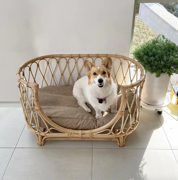 Hand-Woven Rattan Pet Bed | Dog Sofa, Cat Princess Bed, Baby Rattan Bed - Image 3